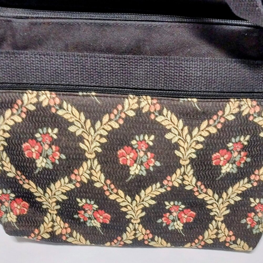 My Maine Bag Bangor Maine Canvas Shoulder Bag With Zippers Floral Tapestry - Picture 2 of 10